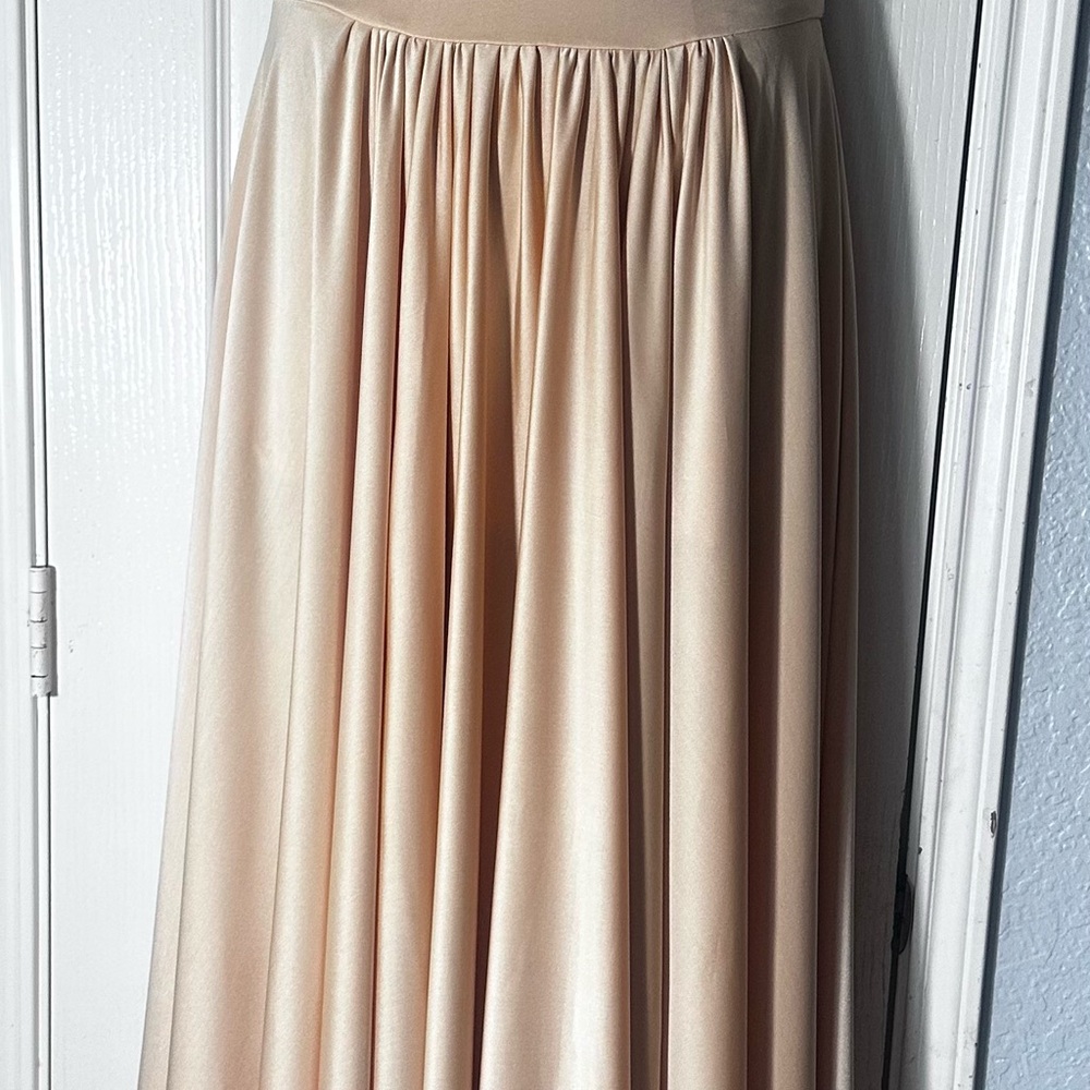 Tan Pleated Maxi Dress for Cocktail Events